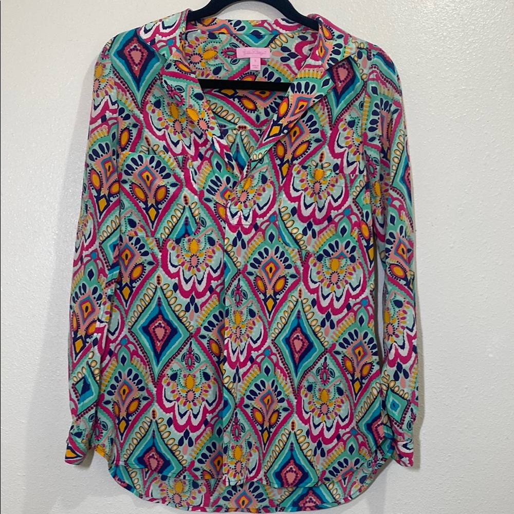Lilly Pulitzer Silk Vibrant Multicolor Patterned Women's Top